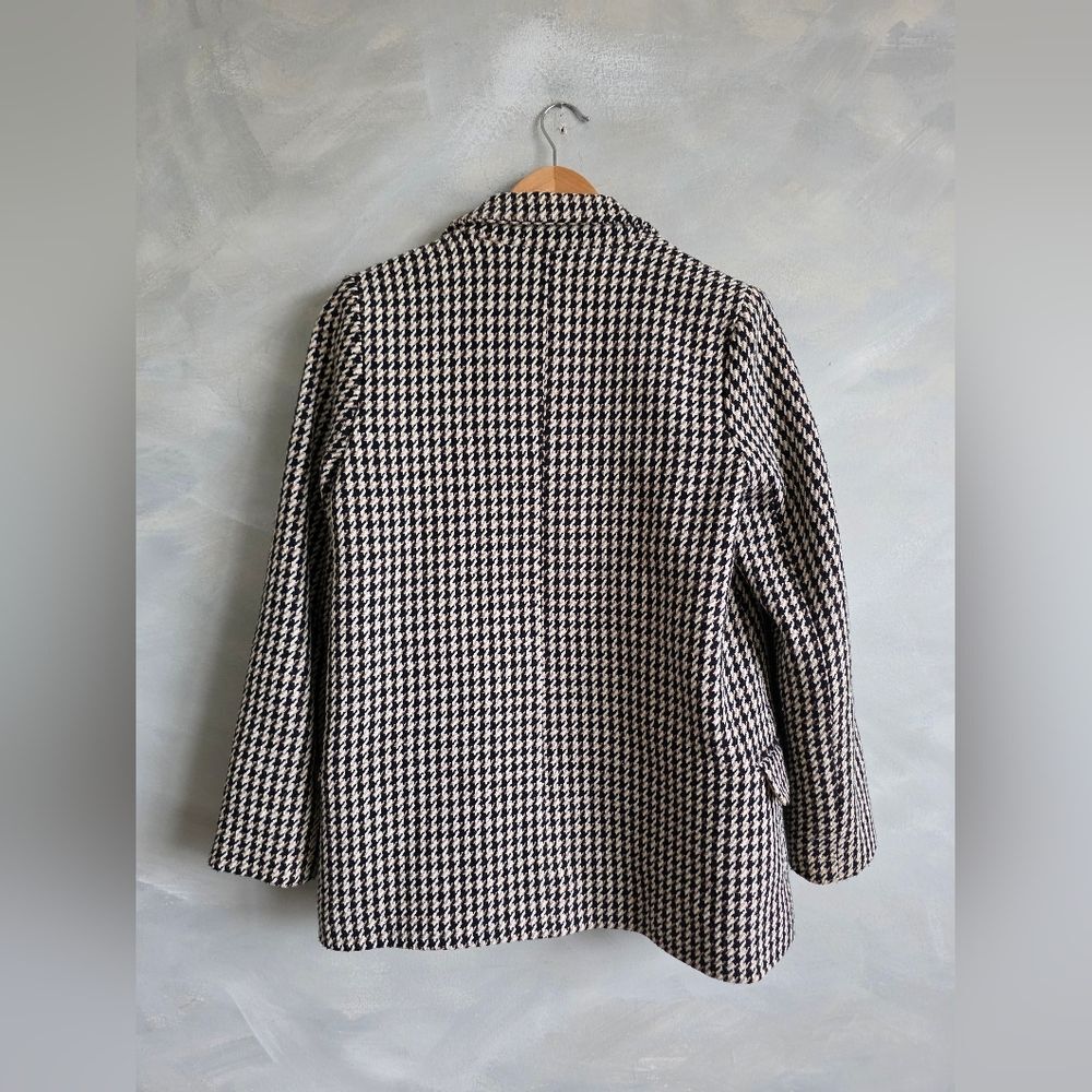 Defacto Houndstooth Black Tan Oversized Fit Tweed Blazer Sz 36 Double Breast - Picture 6 of 8